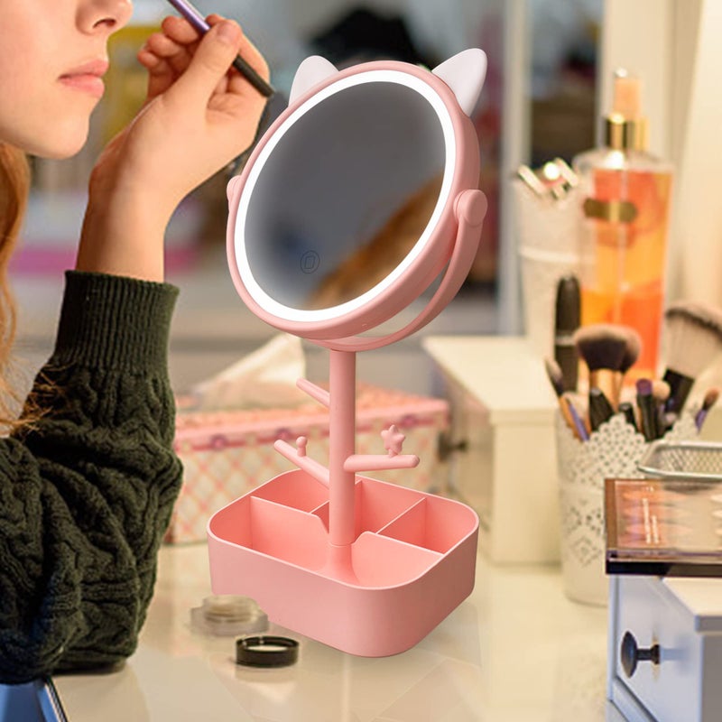 Nonebranded Vanity Mirror with Lights & Desk Mirror Lights Touch-Screen Light Control Portable High Definition Cosmetic Lighted Up Mirror with USB Port in 360 Degree Rotation(Pink) - Image 5